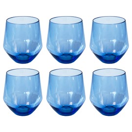 Abode Homewares by TarHong Angle Stemless Wine/Tumbler Acrylic Drinkware, Set of 6, Blue, 18 oz.