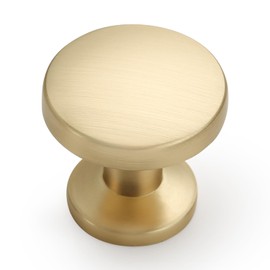 Amerdeco 10 Pack Brushed Brass Cabinet Knobs Single Hole Cabinet Pulls Round Kitchen Cabinet Knobs Drawer Knobs Dresser Knobs and Pulls for Bathroom Cabinets ZH0051
