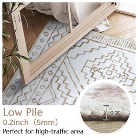 COLLACT 2x6 Runner Rug - Hallway Moroccan Washable Rug Geometric Kitchen Modern Non Slip Thin Boho Runners for Bedroom Laundry Room Doorway Bathroom (2x6ft Taupe On Beige)