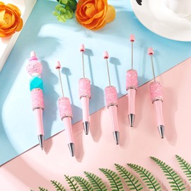 Bestewelry 10Pcs Beadable Pens Bulk Crystal Rhinestone Ballpoint Pens Glitter Diamond Bead Pen for School Office Teacher Staff Students DIY Supplies Party Favor - Hot Pink