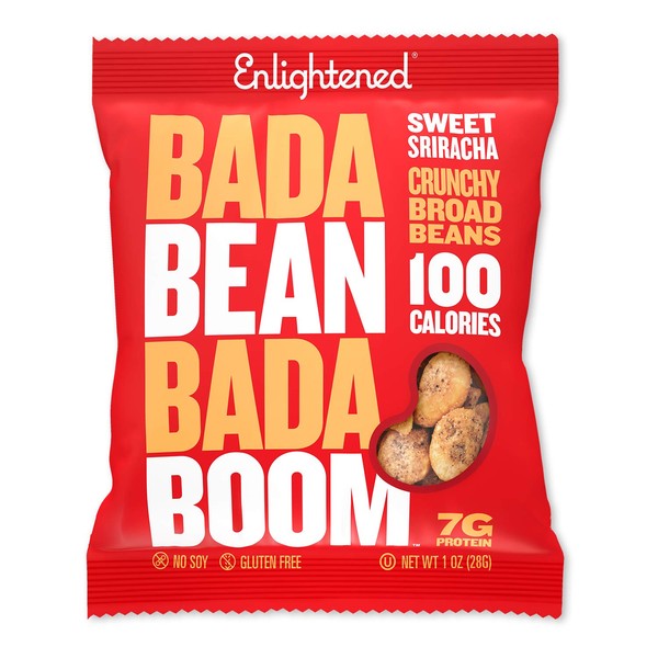 Bada Bean Bada Boom Plant-based Protein, Gluten Free, Vegan, Non-GMO, Soy Free, Kosher, Roasted Broad Fava Bean Snacks, 100 Calories per Bag, Sweet Sriracha, 1 Ounce (24 Count)