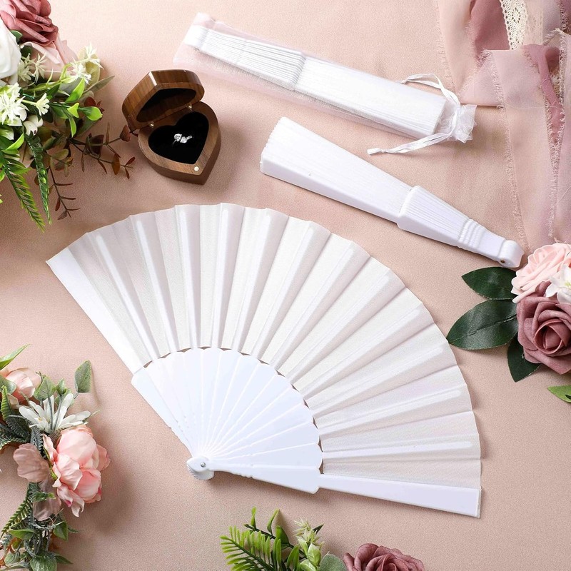 Wzenclave 4Pcs Hand Fans Foldable Folding Fans Silk Fabric Fan