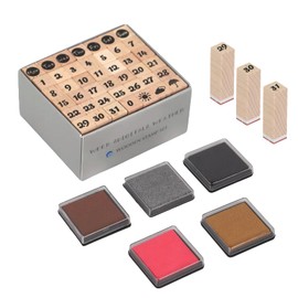 Koqye Alphabet Stamps Set - 40Pcs Wooden Letter Stamps with Ink Pad for Crafting, Decorative Rubber Stamps Kit with Storage Box DIY Card Making Supplies (Round Circle Stamps)