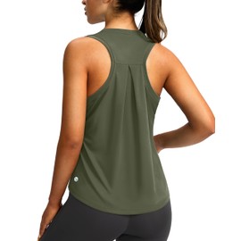 Women's Workout Tops Racerback Athletic Tank Tops Sleeveless Loose Fit Yoga Running Gym Shirts for Women(Olive,M)