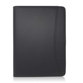 Matt Black Zippered Portfolio Binder - PU Leather Business Portfolio Organizer - Padfolio for Men & Women with US Letter Notepad, 10.5 Inch Tablet Pocket & Gift Box by Lautus Designs