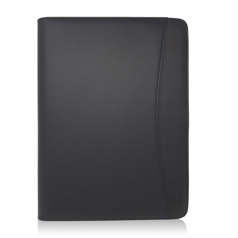 Matt Black Zippered Portfolio Binder - PU Leather Business Portfolio