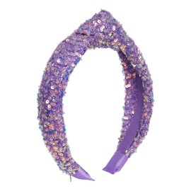 Funky Junque Sequin Knot Headbands for Girls Age 4-12 & Teens, Sparkly Glitter Hair Accessories for Parties, School, Gifts, and Everyday Wear - Purple