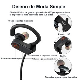 Audifonos Bluetooth 5.0 Deportivos Audifonos Inalambricos Impermeables IPX7 con Micrófono Manos Libres Auriculares con Cancelación de ruido con Estéreo para Ciclismo, Escalada, Yoga, Gimnasio etc