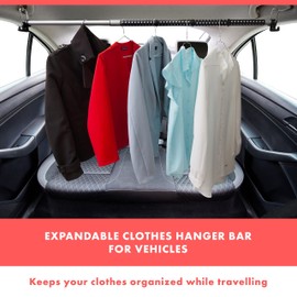 VaygWay Expandable Car Clothes Hanger Bar- Heavy Duty Hanger Metal Storage Suit Rod-Car Hanging Closet Organizer Rack Expandable to 62"- Portable Seat Rack Universal Fit- Car Van Truck RV SUV Fit