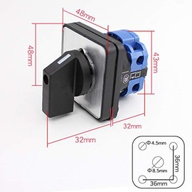 Changeover Switch Universal Rotary Cam Selector LW26-20 C02/1 2 Position 4 Terminals Rotary Selector Cam Switch Panel Mount (220V, 20A)
