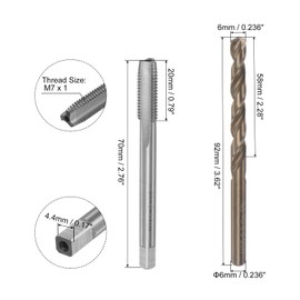 sourcing map Tap & Bit Sets, M7 x 1 H2 Left Hand Straight Flute Machine Thread Milling Tap, 6mm M35 Cobalt High Speed Steel (HSS-CO) Twist Drill Bit