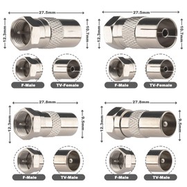 Kaunosta F to TV Type Aerial Connector 75 Ohm F Male to TV Type Pal Male Female RF Coaxial Adapter Connectors Kit for TV Satellite FM Coaxial Cable Antenna Cable 4Pcs