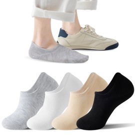 4 Pairs No Show Socks for Women, Seamless Toe Invisible Liner Socks, Anti-Slip Heel, Suitable for Low-Top Shoes(Mixed colors,L)