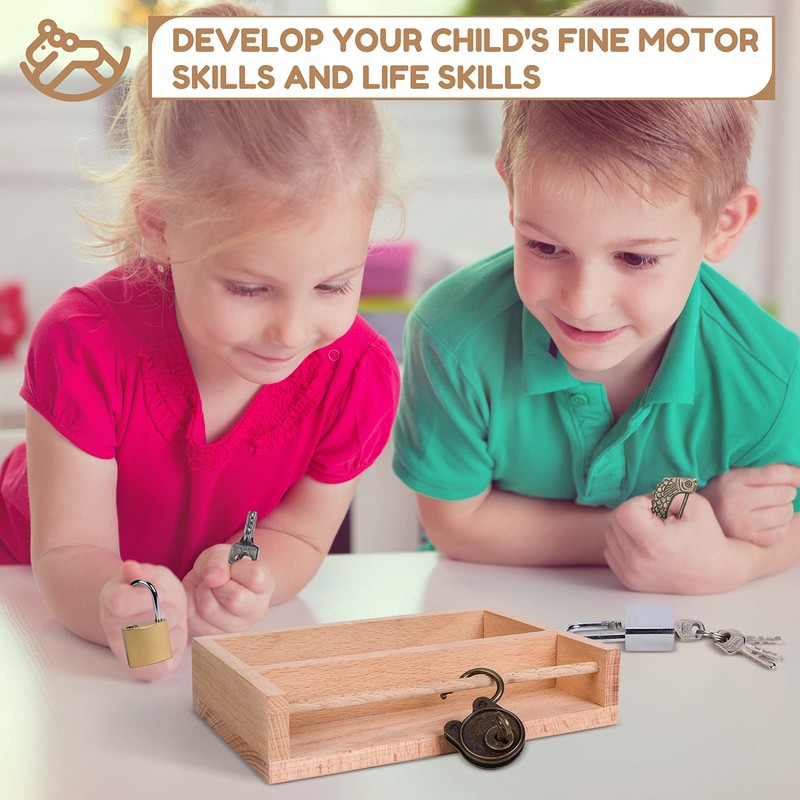 Woodtoe Montessori Lock and Key Toy Set, Wooden Learning Toy