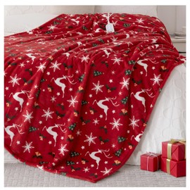 Heated Blanket Twin Size, Electric Blanket with 1-10 hrs Timer Auto-Off & 8 Heating Levels, Flannel& Sherpa Heating Blanket with ETL Certified, Christmas Blanket Gifts Machine Washable (62x 84”, Red)