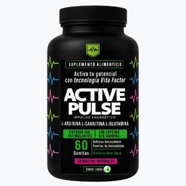 Active Pulse – Gomitas Energéticas Naturales con L-Arginina, L-Carnitina y L-Glutamina | Suplemento sin Cafeína, Vegano y Sin Azúcar – 60 Dosis (300 gr) Sabor Limón