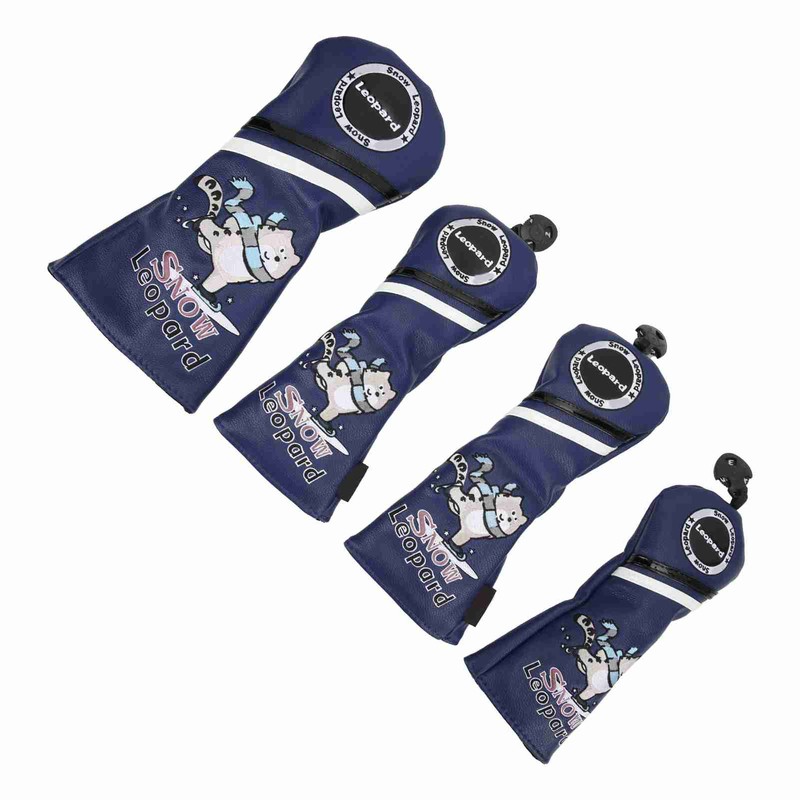 4Pcs 1/3/5/UT Golf Wood Headcovers Cartoon Snow Leopard Pattern PU