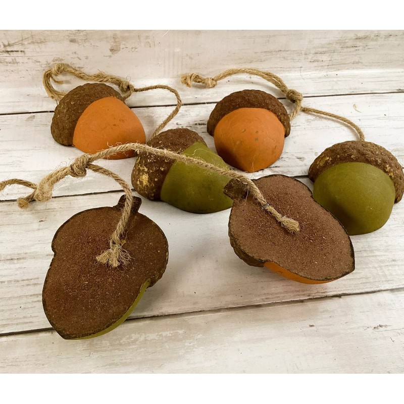 Greenbrier/ DT Fall Decor - Autumn Wood Acorns Ornaments 3pc