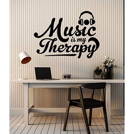 Vinyl Wall Decal Phrase Music Therapy Headphones Teen Room Stickers Mural Large Decor (g2436) Black