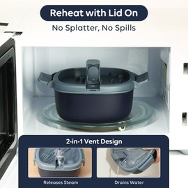 AI LOVE PEACE Microwavable Ramen Bowl Cooker with Lid - Leakproof Noodle Container with Built-In Utensils, BPA-Free, Dishwasher & Freezer Safe [Navy]