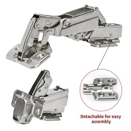 BADALU 175 Degree Kitchen Cabinet Hinges (1 Pair, 2 PCS) Concealed Hydraulic Adjustable Mounting, Soft Closing Nickel-Plated Steel Buffer Dampers for Frameless Cabinet Doors(Detachable Full Overlay)