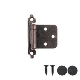 JQK 1/2 Inch Overlay Cabinet Door Hinges Oil Rubbed Bronze, 10 Pack 5 Pairs Flush Face Mount Cupboard Self-Closing Kitchen Cabinet Hinges with Door Bumper, CH200-ORB-P10