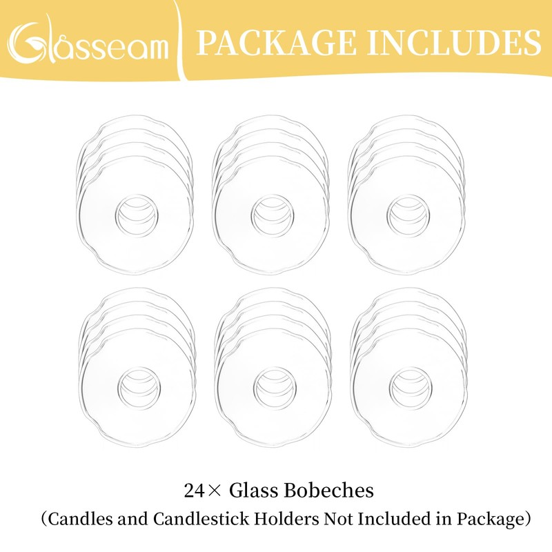 Glasseam Glass Candle Drip Protectors, Set of 24 Clear Bobeches