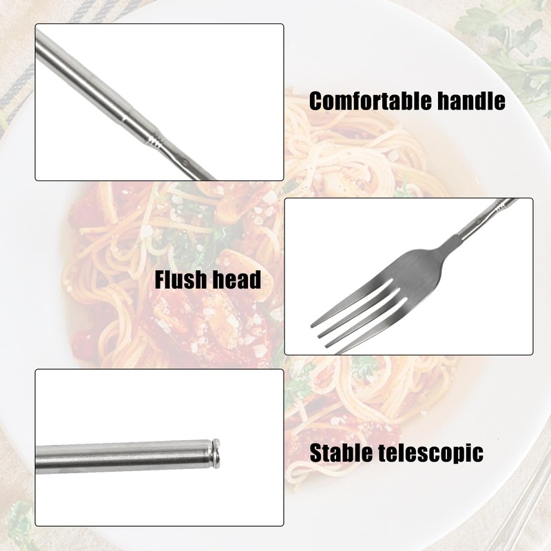 2Pcs Extendable Fork, Stainless Steel Telescopic Forks With Long Handle,