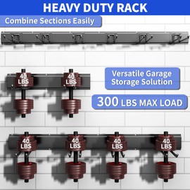 CRXCRC Garage Organization Tool Organizer Wall Mount, 48inch Heavy Duty Garden Tool organizer Storage System, Easy Install With 6 Adjustable Straight Hooks, For Garage, Basement, Shed, Workshop(Black)