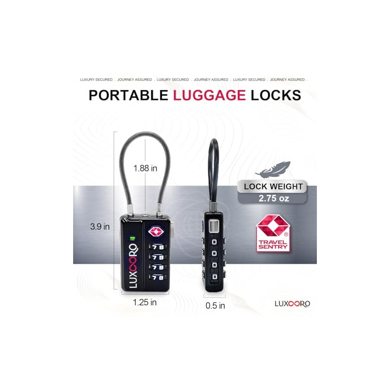 LUXOORO TSA Approved Luggage Lock with Alert Indicator, 4-Digit Resettable