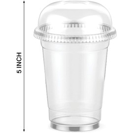 Clear Plastic Cups with Lids by Green Direct - 9 oz. Disposable Drinking Party Cups with Dome lids for Cold Drinks -Smoothie - Parfait - water - To go - Iced Coffee - Tea Pack of 50