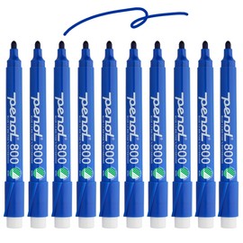 PENOL Whiteboard Markers, 10 Whiteboard Pens in Blue - 800, 1.5mm Bullet Tip, Dry Wipe Marker with Nordic Swan Ecolabel, Odourless Foil Pens for Office and School