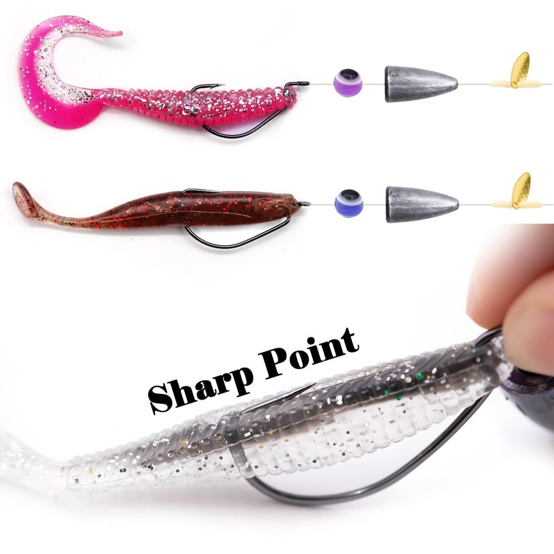 FishTrip Texas Rig Hooks for Bass Fishing, EWG Worm Hooks