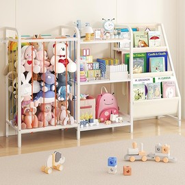B1 Kids Bookshelf and Toy Storage, 3-Tier Book Shelf for Kids Rooms, Sling Baby Bookcase with Stuffed Animal Storage, Montessori Toddler Bookshelf for Nursery, Bedroom, Playroom, White