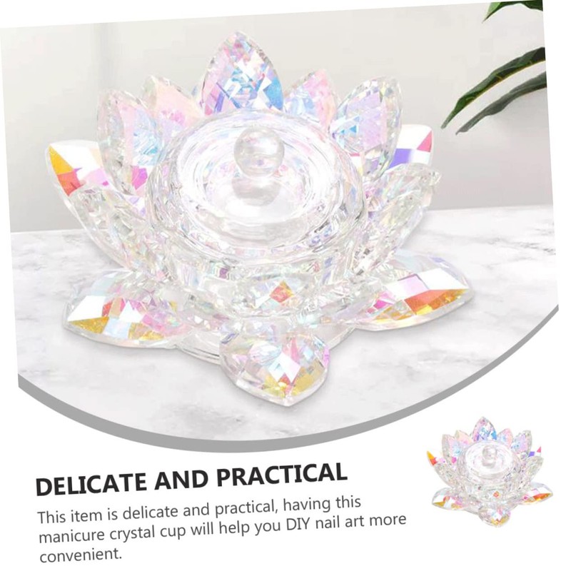 VICASKY Elegant Crystal Nail Art Wash Cup with Lid Lotus