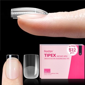 Beetles Tipex Instant Apex Nail Tips-Extra Short Square Pre-Building & Pre-Etched Strong Thick Acrylic,16 Sizes, Press on Nails 512 Pieces