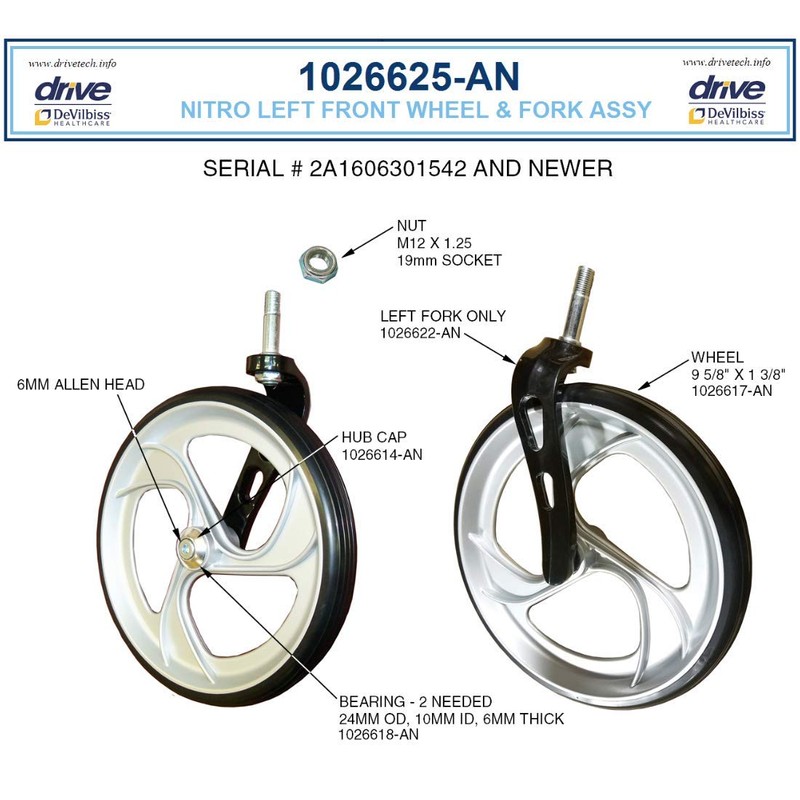Replacement Parts for Drive Nitro Aluminum Rollator, Tall Height -