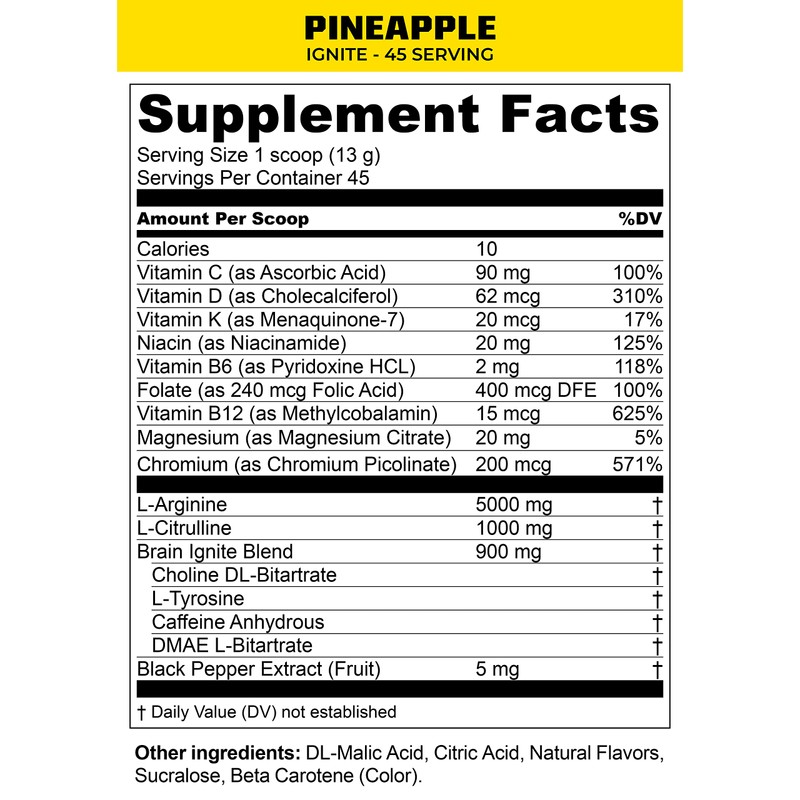 MTN OPS Ignite Supercharged Energy Drink Mix 45-Serving Tub, Pineapple