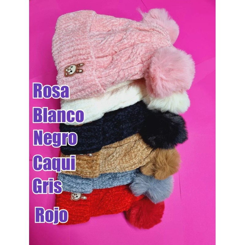 K&H Gorro Para Niñas Con Dos Pompones Conejito Afelpado Invierno