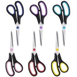 Scissors, BOOMIBOO 8" Scissors All Purpose 6 Pack - Comfort-Grip Scissors for Office Desk Accessories Sewing Fabric Home Craft School Supplies, Teacher/Class Scissors, Right/Left Handles