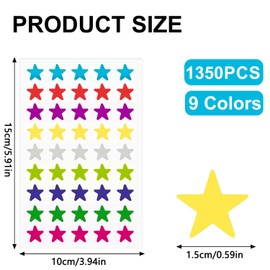 FUZVOL 1350 Counts / 30 Sheets 9 Colours Small Star Stickers, Colorful Star Stickers for Kids Reward Students and Teachers, 0.5" Diameter Stars Stickers for Reward Chart