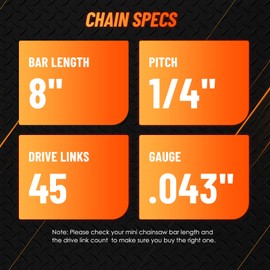 Seesii 8 Inch Chainsaw Chain Replacement - 3 Pack 8'' Chainsaw Saw Chains for Cordless Electric Mini Chainsaw,043" Gauge, 1/4" LP Pitch, 45 Drive Links