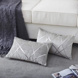 GIGIZAZA Cushion Covers 30 x 50 cm Silver Grey Square Small Chenille Decorative 12 x 20 Inch Pillowcases for Sofa Bedroom Living room Set of 2