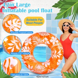 ShinyRelief 2 Pcs Pool Tubes for Adults 42inch Large Inflatable Floats Tube Tropical Leaves Inflatable Pool Floats Rings Colorful Swimming Ring Summer Hawaii Swimming Beach (Green,Orange)