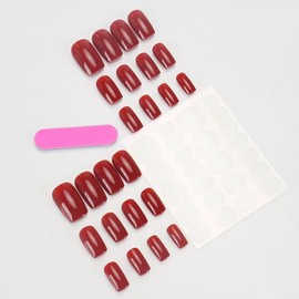 Wine Red Solid Color Press on Nails Square Fake Nails Short False Nails Glossy Acrylic Artificial Nails Reusable Manicure Suplies for Women 24 Pcs