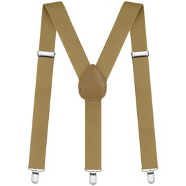 Aomig Braces for Men Striped Braces Men Extra Strong Wide 3.5 cm with Very Strong 3/4 Metal Clips Adjustable Elastic One Size Braces for Men Women Wide Long X/Y-From, Camel