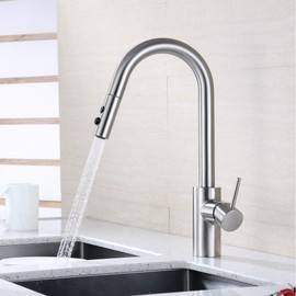 Luxier KTS21-TB Single-Handle Pull-Down Sprayer Kitchen Faucet with 2-Function Sprayhead in Brushed Nickel