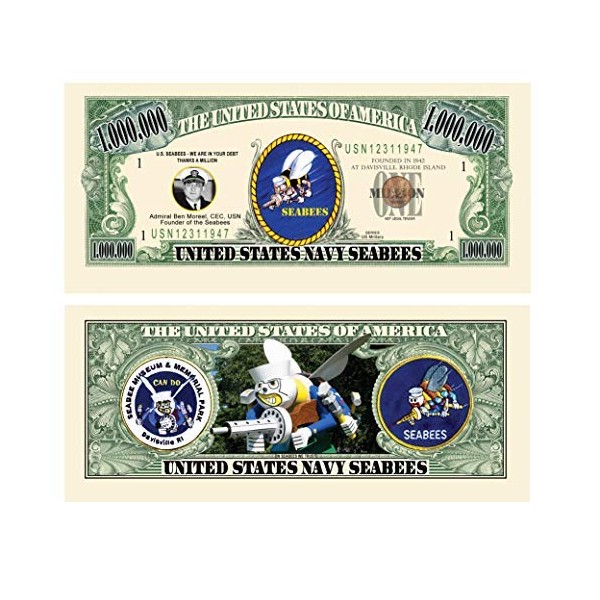 American Art Classics US Navy Seabees Million Dollar Bills - Pack of 10 - Fun Gift Or Keepsake for Members of The US Navy Construction Battalion