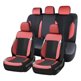 Coverado Seat Cover, Car Seat Cover Full Set, 3D Air Mesh Breathable Seat Protectors Sports Carbon Fiber Design Airbag Compatible Comfort Universal for Most Cars, Van,Trucks, SUV, Black&Wine