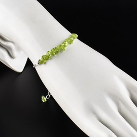 InfinityGemsArt Peridot Bracelets Gemstone Nuggets Green Bar Bracelets for Women Natural Birthstone Silver Plated Jewelry in 7” +1” inch Chakra Healing Crystals